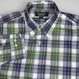 Brooks Brothers Country Club Shirt Mens XL Purple Green Plaid Egyptian Made USA